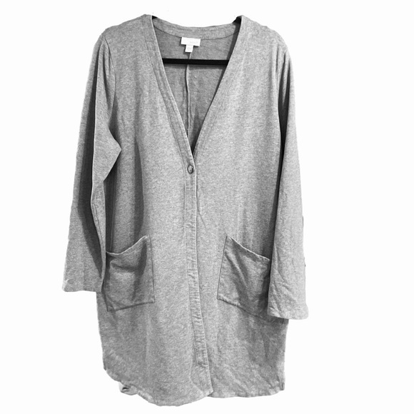 J.Jill Purejill Heathered Gray Single Button Long Cardigan Size L - Picture 2 of 7